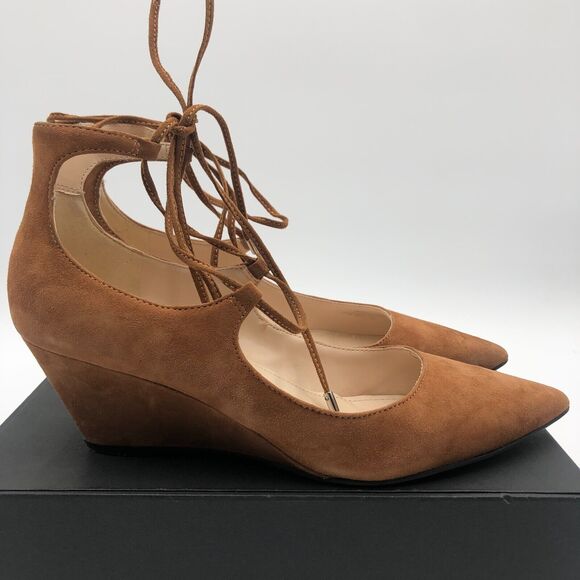 Marc Fisher lace up Heels wedge size 7 M caramel brown Suede MF Willy - Picture 10 of 16